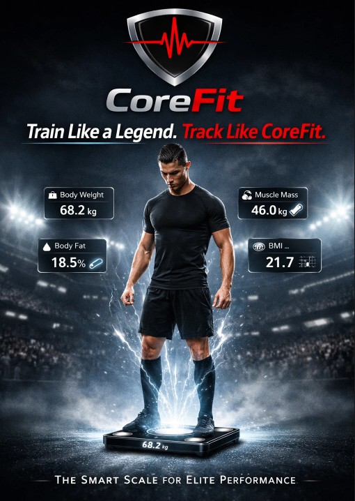 CoreFit AI advertising campaign and smart fitness visual design case study