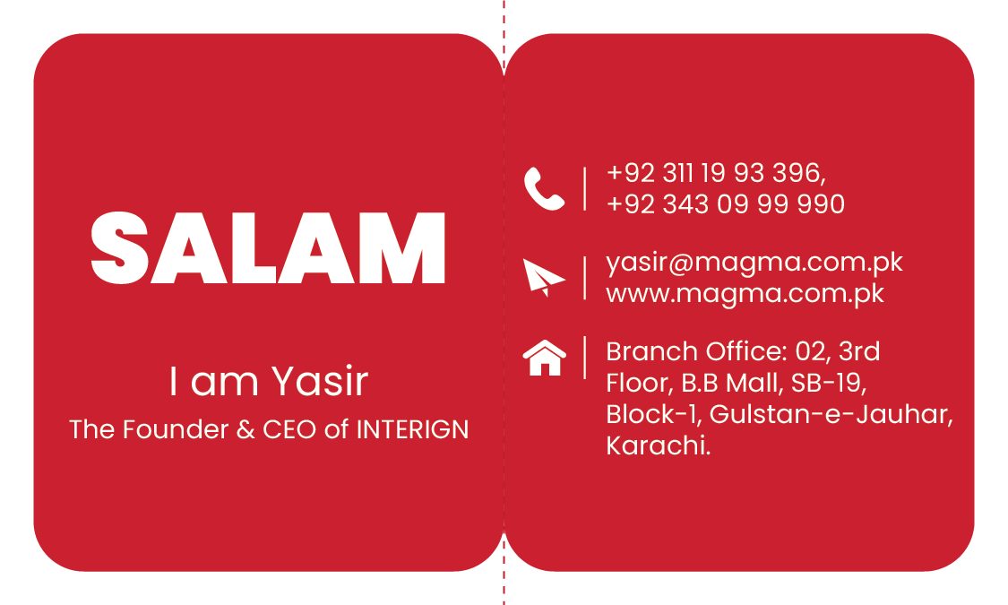 Red business card and stationery identity design for Interign interior design company